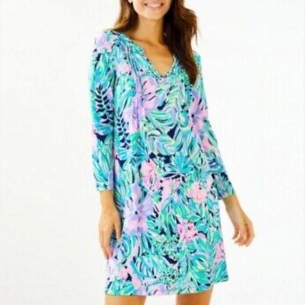 Lilly Pulitzer Aubrey Printed Mini Dress in Multi Bermudaful Tropical